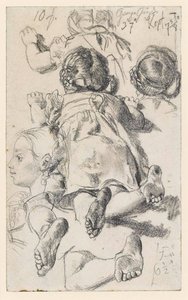 Modellstudien nach einem auf dem Bauch liegenden Mädchen von Adolph Menzel